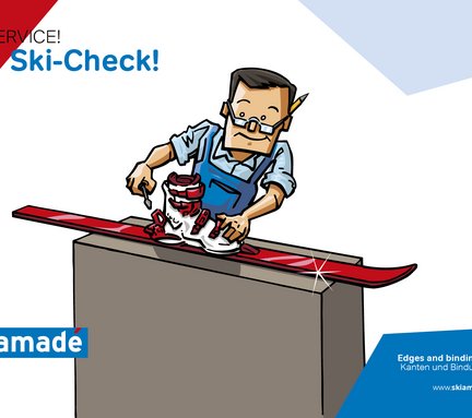 Dieses Bild zeigt eine Pistenregel, die besagt, dass man regelmäßig zum Ski service gehen soll